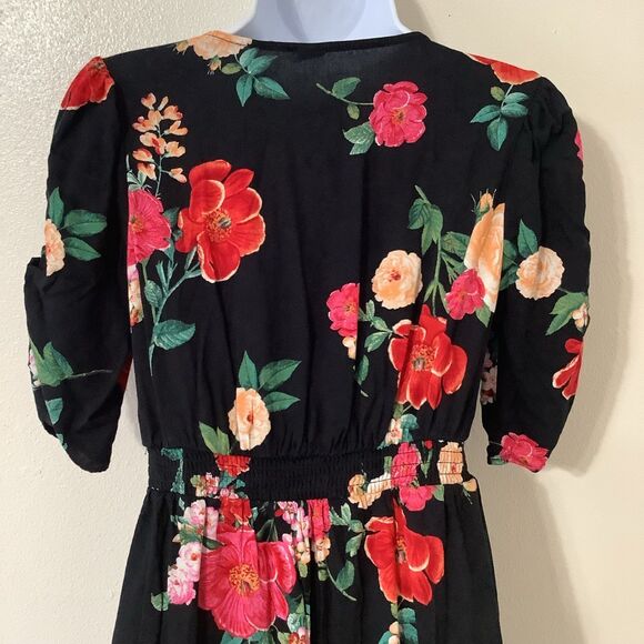 Old Navy Black Floral Cottagecore Summer Tropical Flower Print Midi Dress Small - Picture 7 of 12